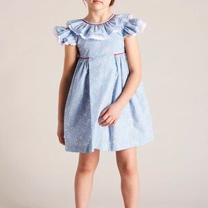 Pepa London Red & Blue Floral traditional smocked Dress 5Y